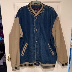 Vintage Canyon Ridge Denim and Khaki Two-Tone Varsity Bomber Jacket 2XL Tall